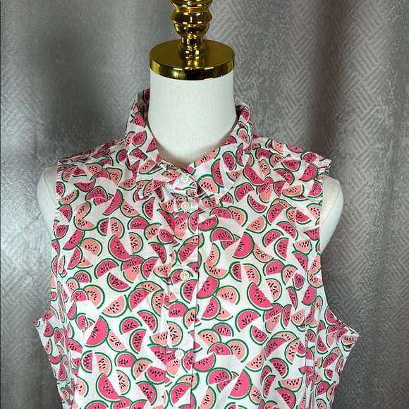 J. Crew Watermelon Sleeveless Poplin Shirt Fit Button Up sizeL.       order(111) - Picture 4 of 8